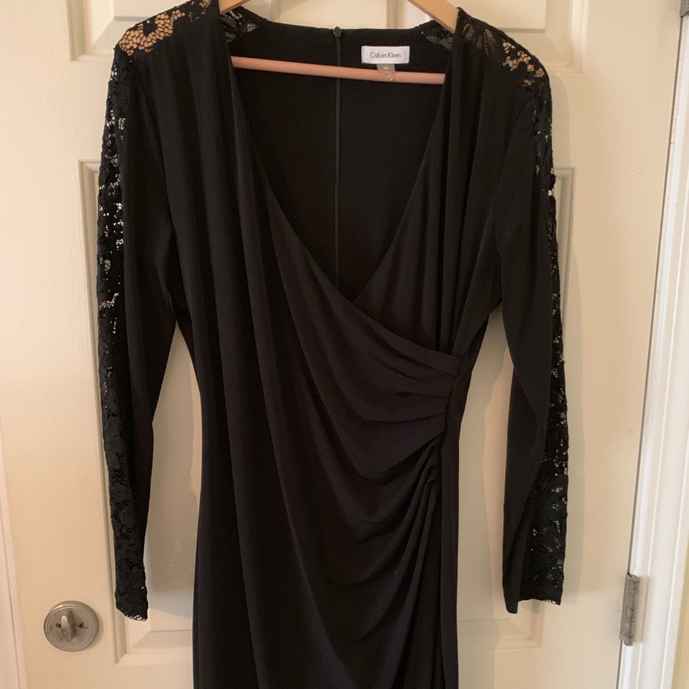 Calvin Klein black lace knee-length dress size 12